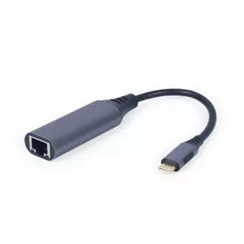 Verkkosovitin Gembird A-USB3C-LAN-01 Type-C USB 3.2 Gen 1, Gigabit RJ-45, 0,15 m kaapeli, metallikotelo, harmaa/musta