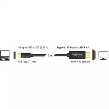 Videokaapelisovitin DeLOCK 85260 USB Type-C HDMI 3 m musta