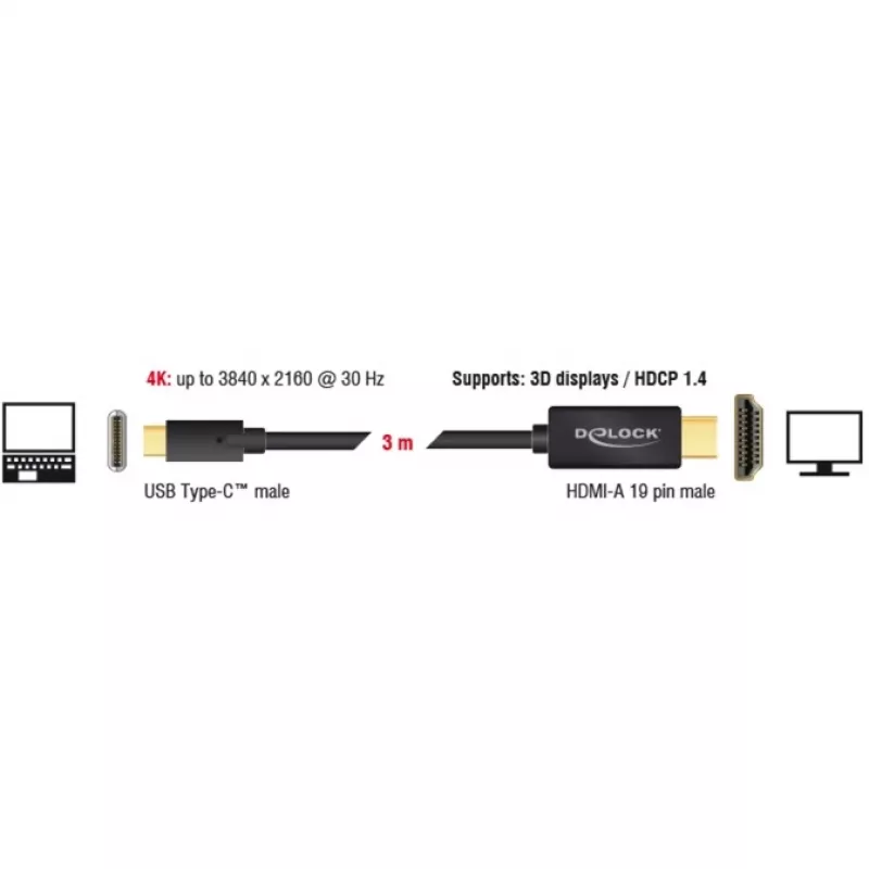 Videokaapelisovitin DeLOCK 85260 USB Type-C HDMI 3 m musta