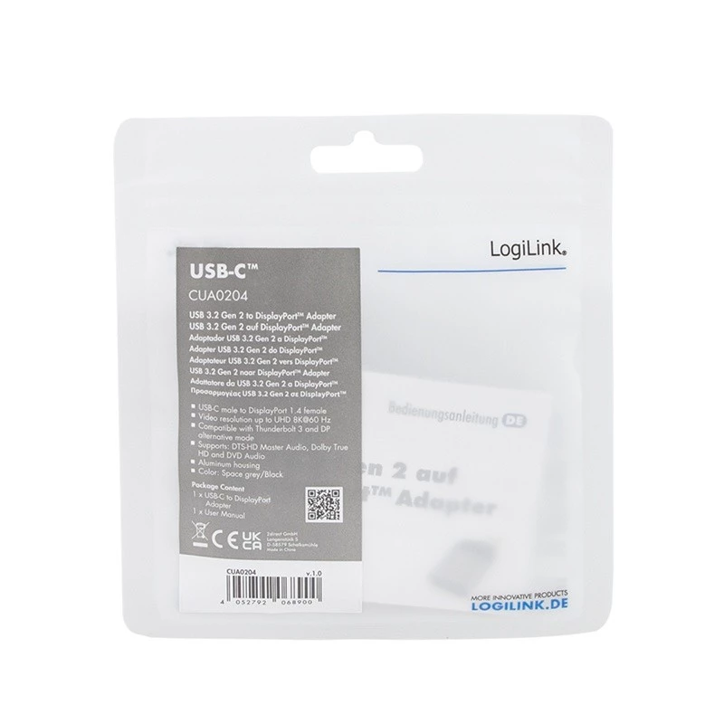 LogiLink CUA0204 USB-C - DisplayPort-sovitin musta harmaa