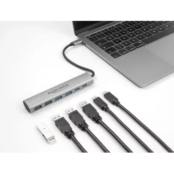 DeLOCK 64232 kannettavan telakka johdollinen USB 3.2 Gen 1 Type-A Type-C harmaa