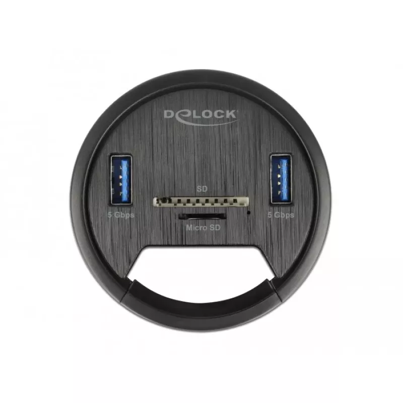 DeLOCK 64152 USB 3.2 Gen 1 -keskitin, 2 porttia, SD/microSD-kortinlukijalla