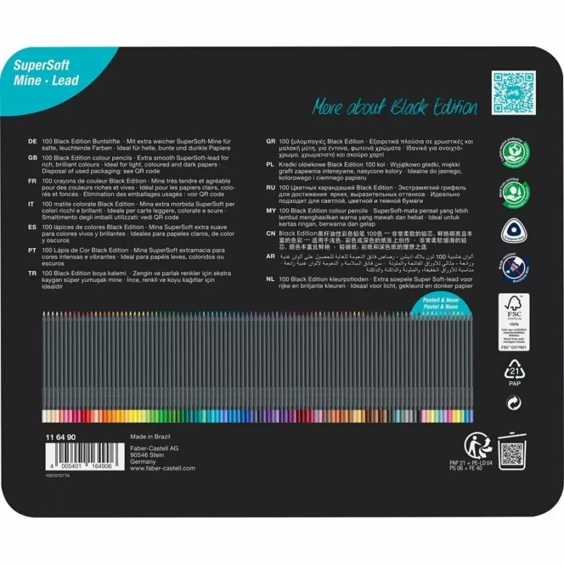 Faber-Castell Black Edition värikynät, 100 kpl metallirasia (116490)