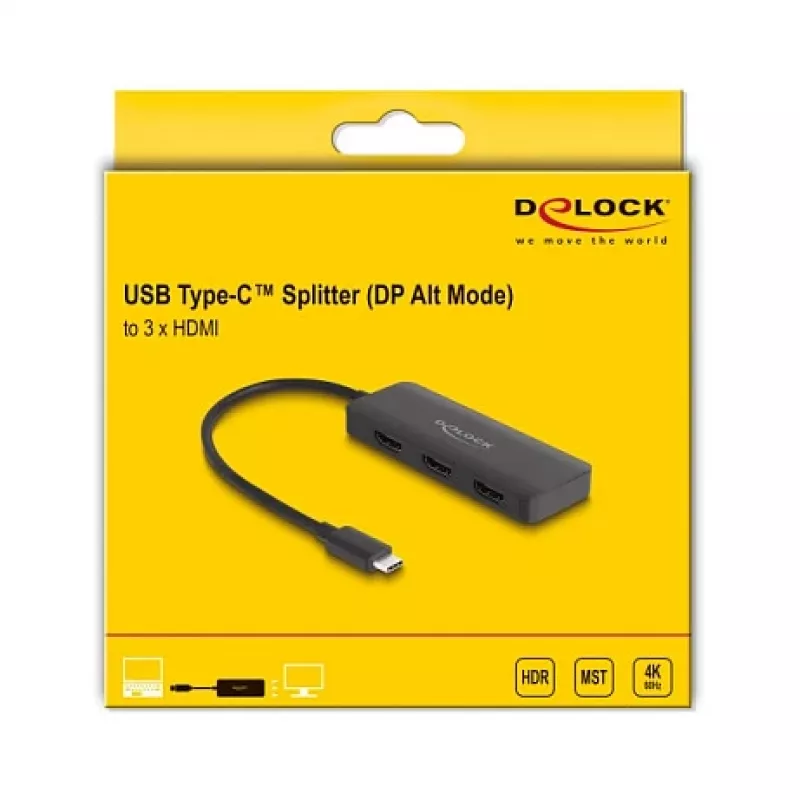 DeLOCK USB Type-C -jakaja DP Alt Mode 3 x HDMI MST 4K 60 Hz