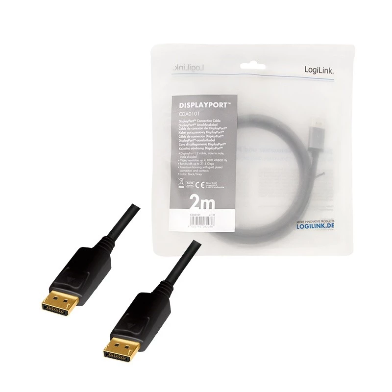 DisplayPort-kaapeli LogiLink CDA0101 2 m musta harmaa