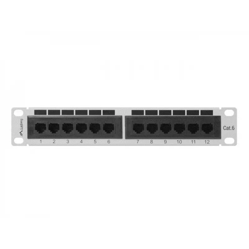 Patchpanel LANBERG PPU6-9012-S, 12-porttia Cat6, metalli, harmaa