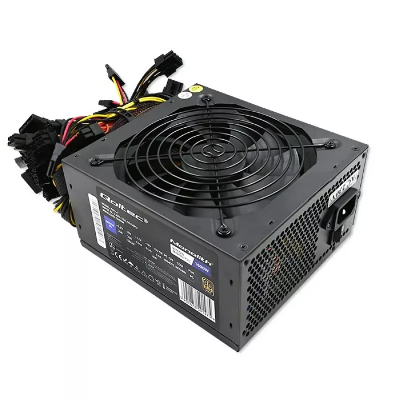 Virtalähde QOLTEC Gaming Miner 1600W Gold, 1600 W, ATX, Gold-hyötysuhde