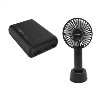 Kannettava tuuletin ja varavirtalähde RealPower PB-10000 mini HD 10000mAh — mobiili paketti