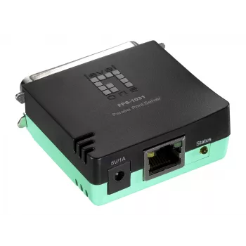 LevelOne rinnakkaistulostinpalvelin, musta, vihreä, aktiivisuus, linkki, virta, tila, Taiwan, Ethernet LAN, IEEE 802.3, IEEE 802.3u, 10,100 Mbit/s