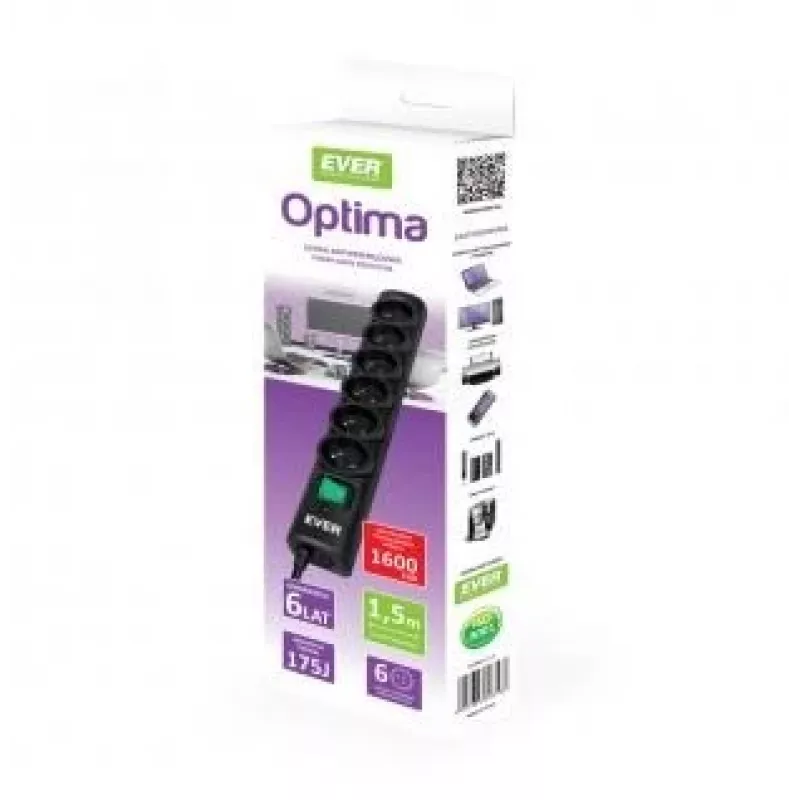 Ever OPTIMA ylijännitesuoja 1,5 m (6 x UTE; 10 A; musta) (T/LZ08-OPT015/0000)