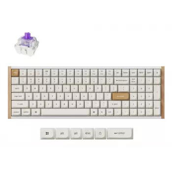 Mekaaninen näppäimistö Keychron K4 HE 96% QWERTY — USB, RF Wireless & Bluetooth, 100 näppäintä, RGB, valkoinen/puu