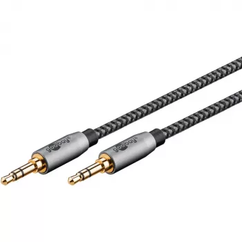 Plus audiokaapeli AUX 3,5 mm stereo (musta/hopea, 2 metriä)