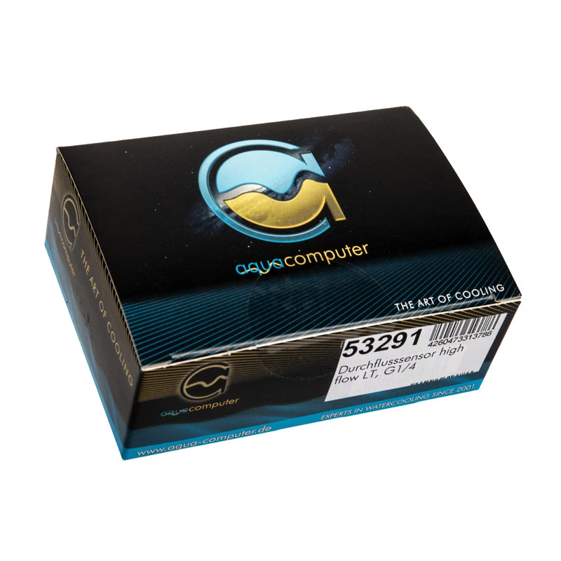 Aqua-Computer virtausanturi high flow LT G1/4 — musta, G1/4 liitäntä, 51×42×30 mm