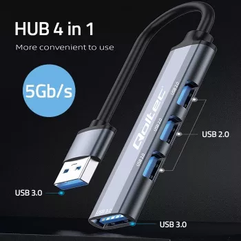 USB-keskitin QOLTEC 53793 — USB 3.0 tulo, 3× USB 2.0 liitäntää