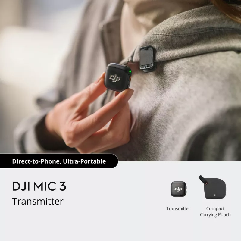 Langaton Bodypack-lähetin DJI MIC 3 – kompakti kannettava mikrofonilähetin, musta/harmaa