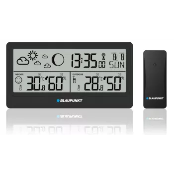 BLAUPUNKT WS20BK -sääasema — näyttö sisä-/ulkolämpötilalle & kosteudelle, musta, 1 anturi, LCD, paristokäyttöinen