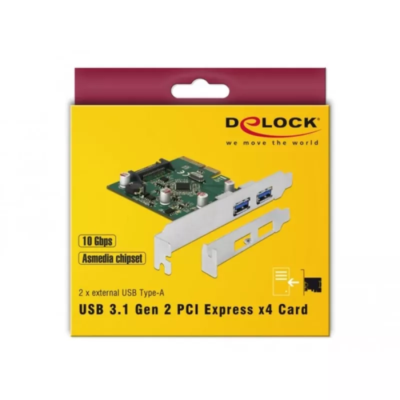 Delock PCI Express x4 -kortti 2 x ulkoisella USB 3.1 Gen 2 Type-A -liitännällä (90298)