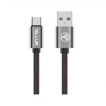 Tellur USB-datakaapeli USB–Type-C 1 m denim, punottu 1 m kaapeli lataukseen ja tiedonsiirtoon