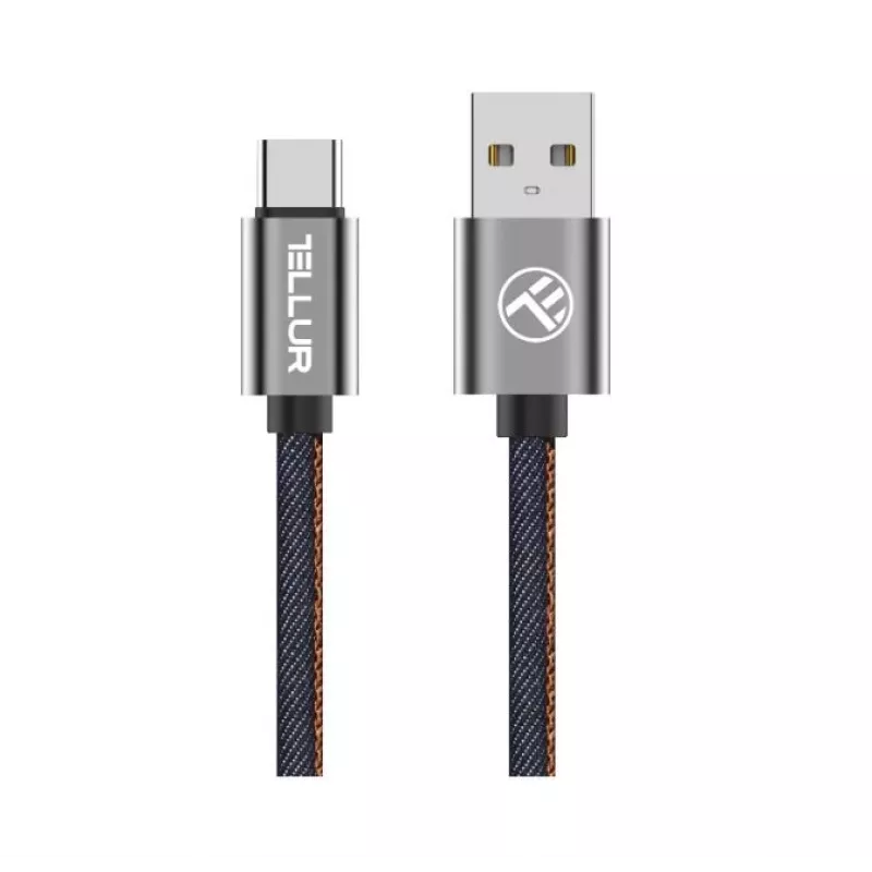 Tellur USB-datakaapeli USB–Type-C 1 m denim, punottu 1 m kaapeli lataukseen ja tiedonsiirtoon