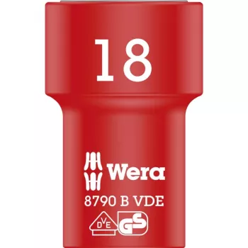 VDE Zyklop-hylsyavainsovitin, 18mm, 3/8 punainen/keltainen, eristetty 1 000 volttiin asti