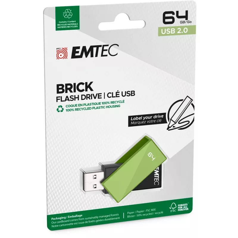 USB-muistitikku Emtec C350 Brick 64 GB USB Type-A musta vihreä