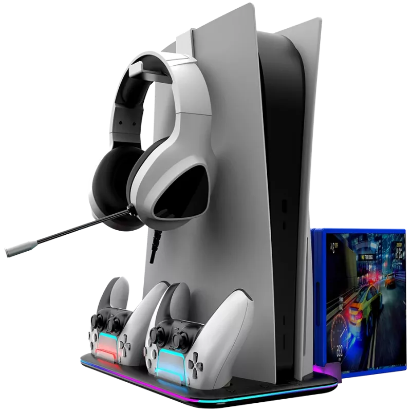 Jäähdytysteline CANYON CS-51 RGB PS5 ohut musta kahdella ohjaimen lataustelineellä