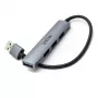 USB-keskitin Unitek H1208A — 4 porttia (1 × USB 3.2 Gen 1 Type-A, 3 × USB 2.0), alumiinikotelo, harmaa, 0,20 m kaapeli