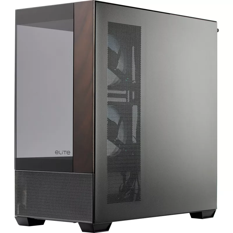Cooler Master Elite 690 PC-kotelo, Midi-Tower, ATX, Tempered Glass - 4x ARGB-tuuletin, puu, musta