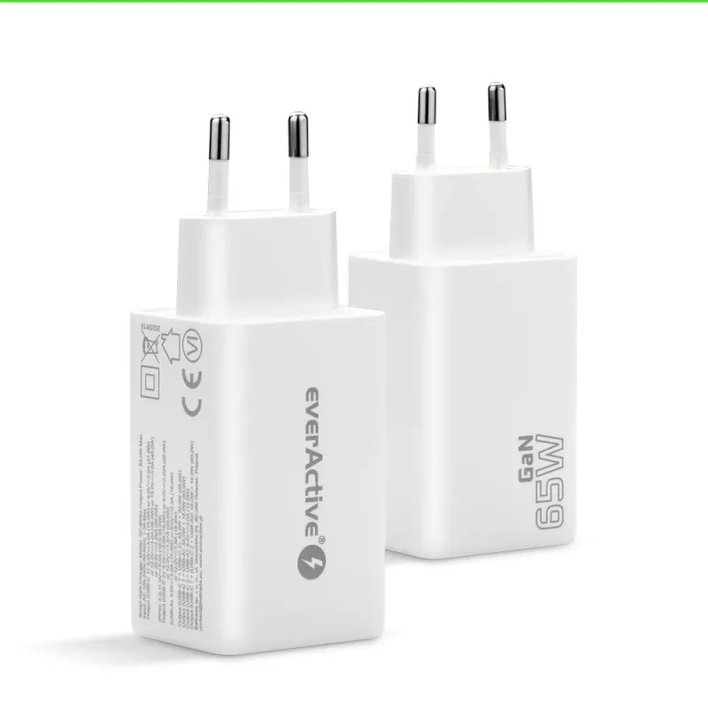 everActive SQ-655Q 65W -pikalaturi, 1×USB-A + 2×USB-C
