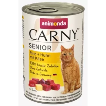 Märkäruoka kissoille animonda Carny nauta + kana juustolla 400 g — senior, 80 % kosteutta, 10 % proteiinia