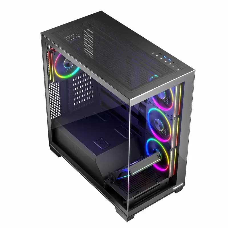 PC-kotelo MODECOM Volcano Stellar 5F ATX Midi Tower, karkaistu lasi, 5 esiasennettua tuuletinta, USB‑C, tukee microATX/ATX, max. GPU 420 mm, CPU-jäähdyttimen korkeus 175 mm