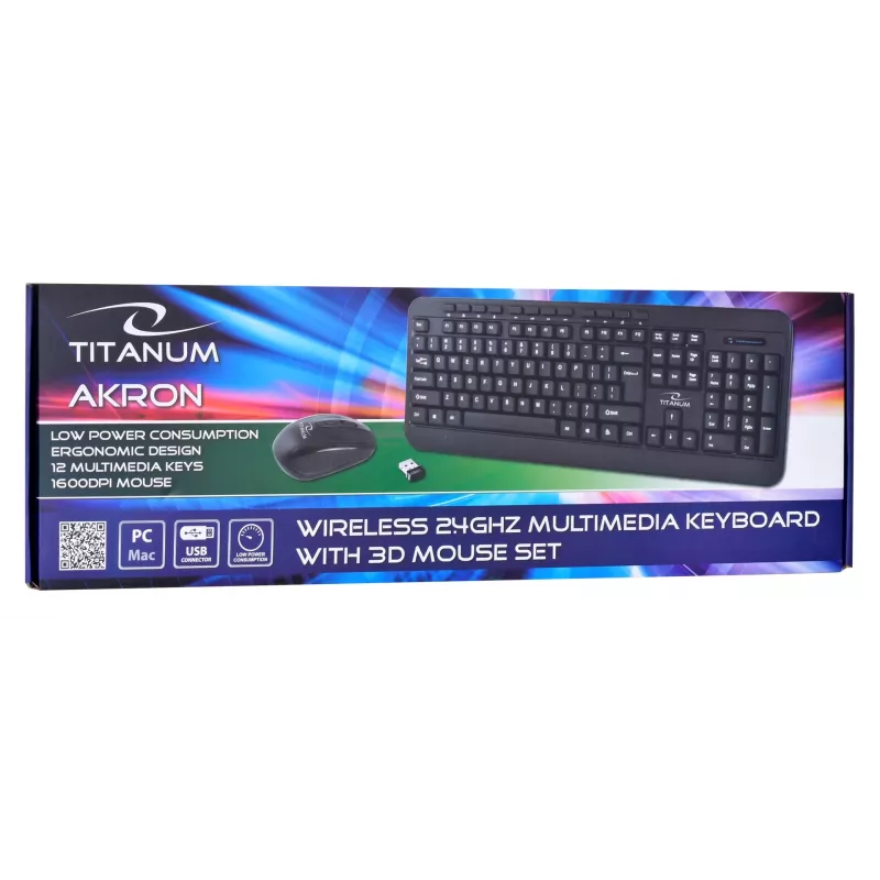 Langaton näppäimistö- ja hiirisarja ESPERANZA Akron TK109 2,4 GHz, USB-vastaanotin, musta