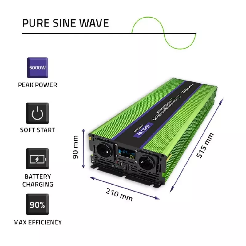 Auto-invertteri Qoltec Monolith 6000 W vihreä 12 V