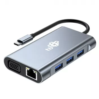 HUB 8in1 sovitin USB C HDMI x2 USB VGA RJ45 PD