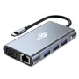 HUB 8in1 sovitin USB C HDMI x2 USB VGA RJ45 PD