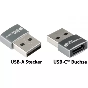Good Connections adapteri USB 2.0 uros A USB-C naaras alumiinikotelo harmaa (USB-AD203)