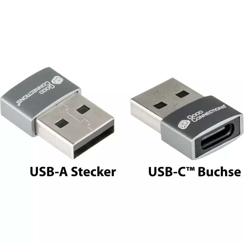 Good Connections adapteri USB 2.0 uros A USB-C naaras alumiinikotelo harmaa (USB-AD203)