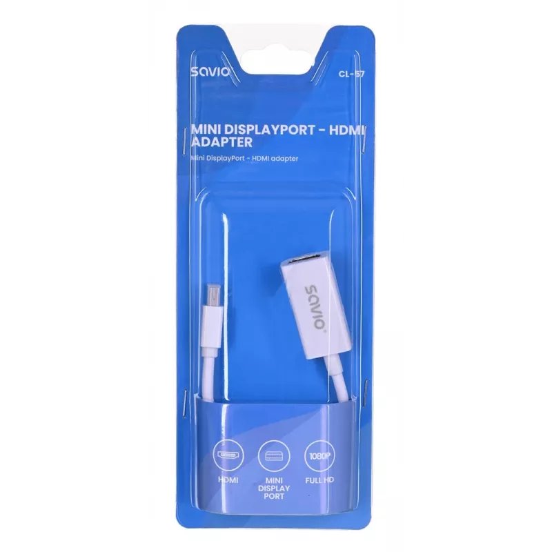 Videoadapterikaapeli SAVIO Mini DisplayPort (uros) - HDMI Type-A (naaras) 0,2 m, valkoinen