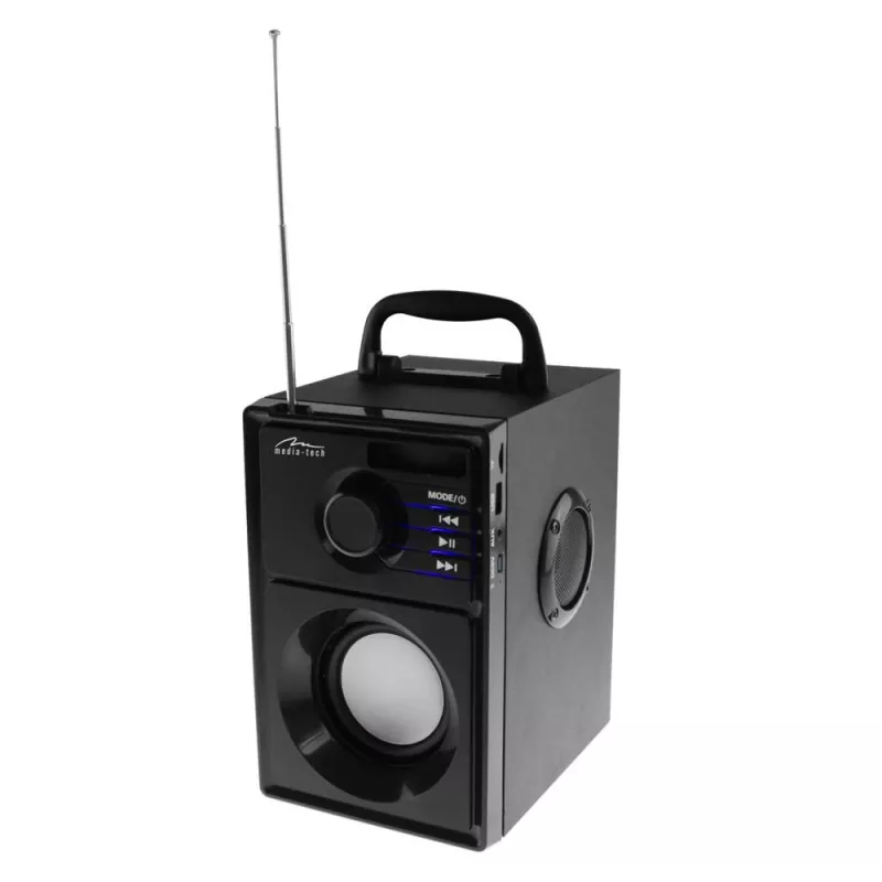 Kannettava kaiutin MEDIA-TECH MT3179, 20 W (RMS 15 W), Bluetooth 5.1, FM, MicroSD, USB, AUX, Li-Ion, 6 h, puukotelo