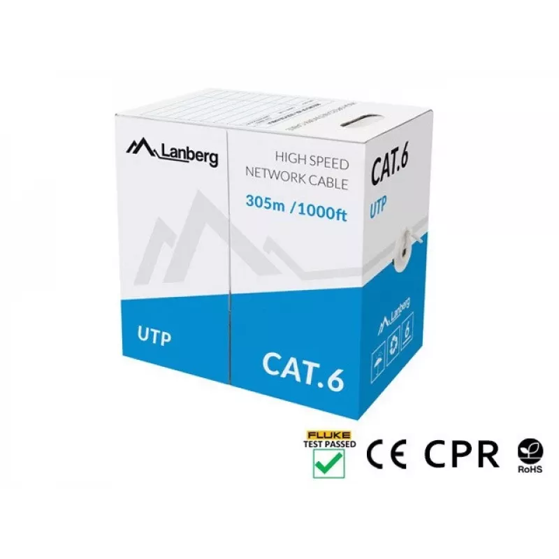LANBERG verkkokaapeli Cat6 U/UTP LCU6-11CU-0305-S, 305 m, 23 AWG, harmaa, HDPE-vaippa