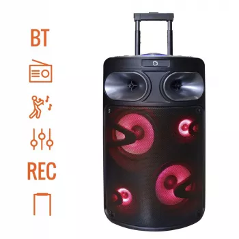 MANTA SPK0803B140 kannettava Bluetooth-karaokekaiutin 140W, paristokäyttöinen, MIC/USB/microSD, FM, taajuuskorjain, rullat