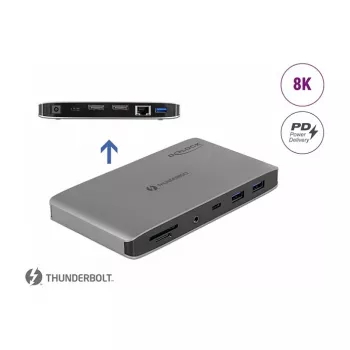 Telakointiasema DeLOCK Thunderbolt 3 8K Dual DisplayPort USB LAN SD ääni PD 3.0