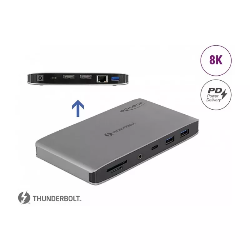 Telakointiasema DeLOCK Thunderbolt 3 8K Dual DisplayPort USB LAN SD ääni PD 3.0