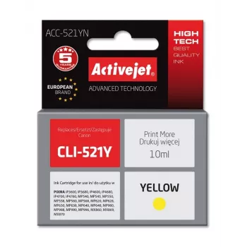 Activejet ACC-521YN muste, korvaa Canon CLI-521Y, Supreme, 10 ml, keltainen