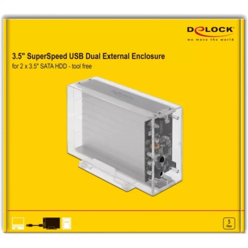 HDD/SSD-kotelo DeLOCK 42624 läpinäkyvä 2,5/3,5 tuumaa