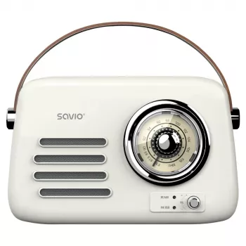 Kannettava radio SAVIO RS-02 — analoginen FM-viritin, Bluetooth 5.3, USB-virtalähde, 3 W, valkoinen
