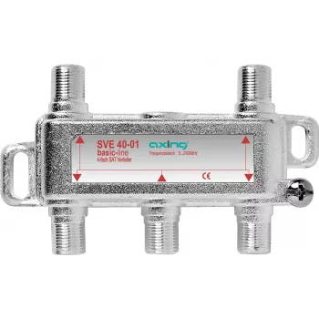 axing SVE04001 - kaapelinsplitteri - 75 ohmia - 5 - 2400 MHz - hopea - 1x F-tyyppi - 4x F-tyyppi