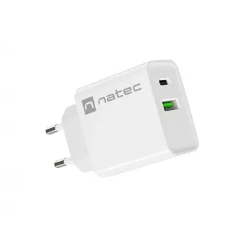 Verkkopikalaturi NATEC RIBERA 12V 20W USB-C PD 3.0 + USB-A Samsung AFC valkoinen