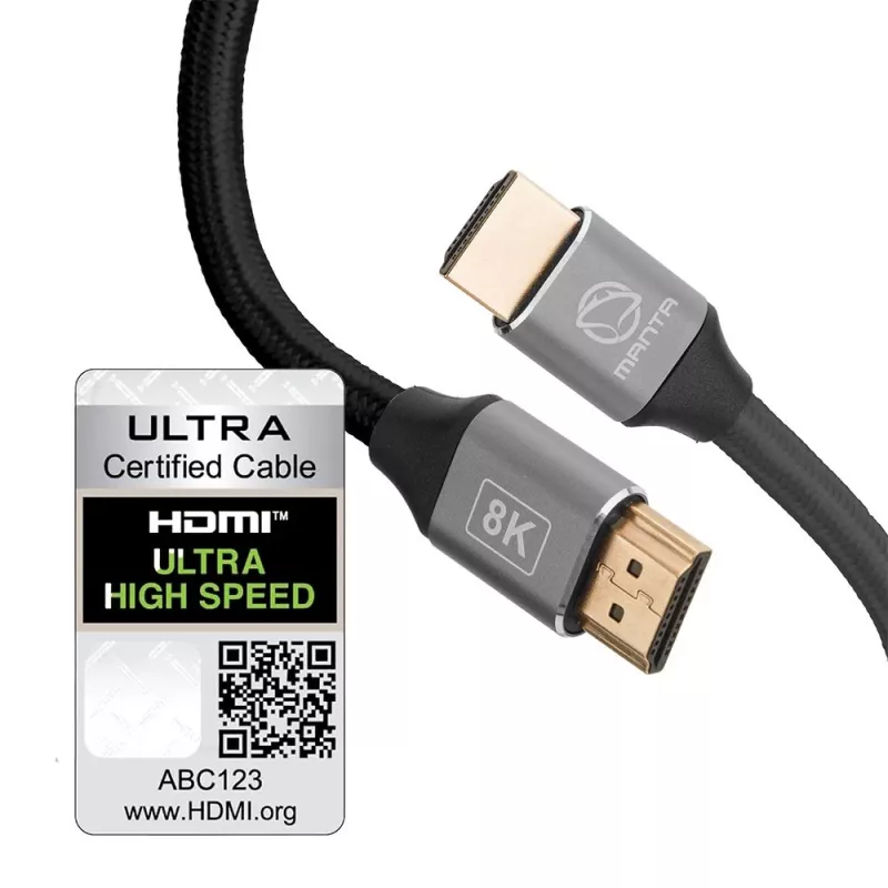 HDMI-kaapeli MANTA HDMI-2MC 2 m, tukee jopa 8K-resoluutiota