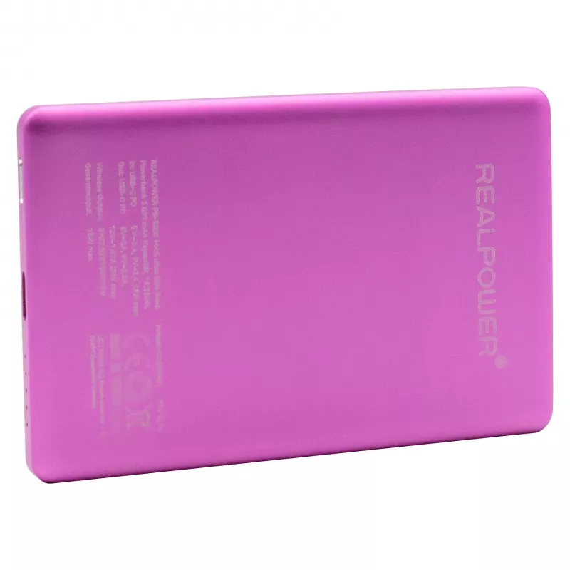 RealPower PB-5000 MAG Ultra Slim varavirta 5000 mAh, MagSafe, langaton lataus, USB-C, 20 W, roosa